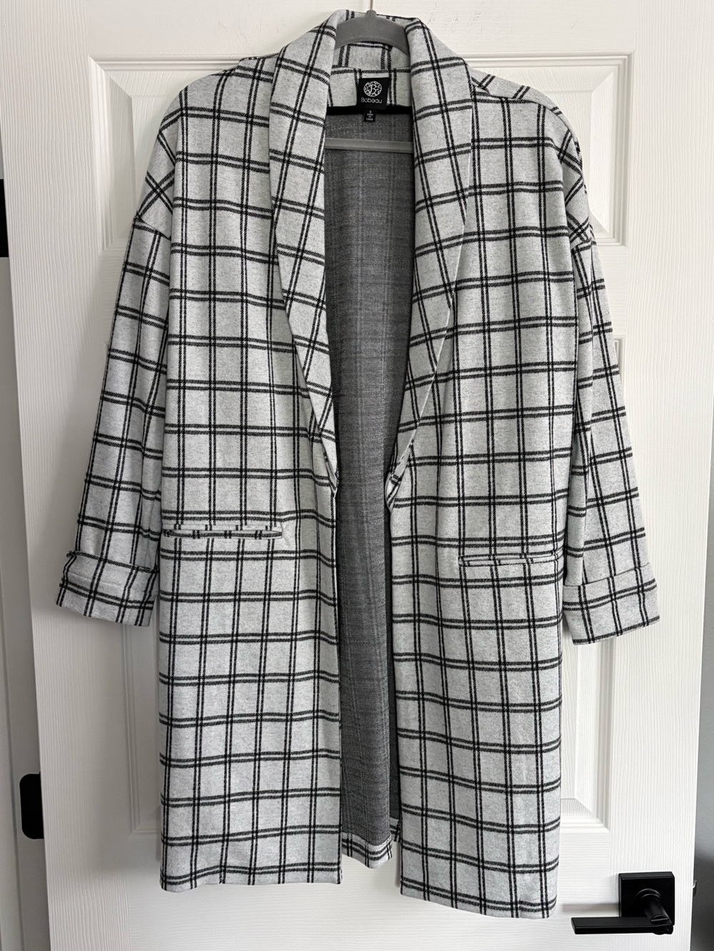 Bobeau Black & White Plaid Open Coatigan